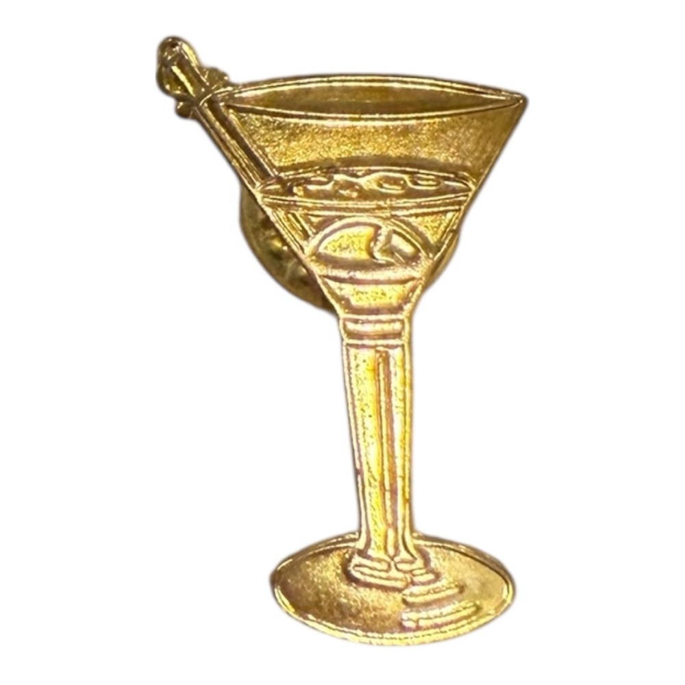 Cocktail Martini Glass Vintage Lapel Pin Gold